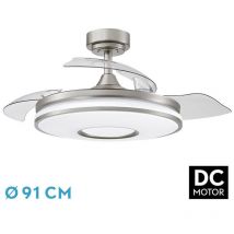 Fabrilamp - Ventilateur de plafond dc Dani à pales repliables et télécommande (48W 3CCT 4800lm) Ø38-91x32-44,5cm couleur nickel
