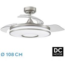 Fabrilamp - Ventilateur de plafond dc 'Dani' à pales repliables et télécommande (72W 3CCT 7200lm) Ø48-108x32-44cm couleur nickel