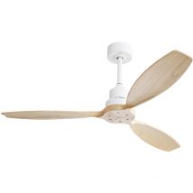 Okwish - Ventilateur de plafond à profil bas avec lame en bois massif de 52 pouces, sans lumière, télécommande à 6 vitesses, pour Patio et salon