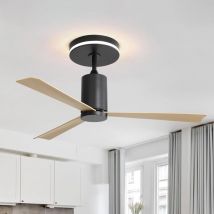 Ventilateur de plafond encastré de 132 cm avec lumière led et Télécommande,Moteur dc silencieux à 3 Pales abs en grain de bois clair,Corps en nickel