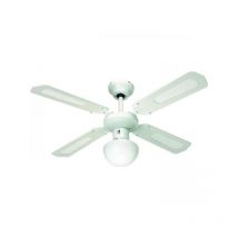 Farelek - Ventilateur de Plafond - Plafonnier réversible bali - ø 107 cm, 4 pales blanches / cannées blanches + éclairage - 112420