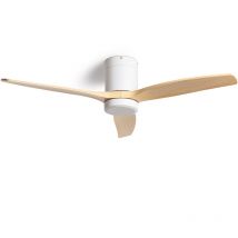 Techbrey - Ventilateur de Plafond Silencieux Angistri Blanc 132cm Motor dc Bois clair Télécommande Sans lumière Non