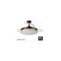 Fabrilamp - Ventilateur Evros dc Noir/Hêtre 72W 3 Pales Déployables