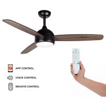 Kekai - Ventilateur Plafond Siroco Negro dc 132x40cm 55W Argent avec Pales en Bois, Lumière Réglable, Minuterie, Application Smart