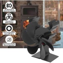 Ventilateur Poele À Bois 6 Pales Ventilateur Cheminée Alimenté À La Chaleur Ventilateur Silencieux Avec Protection Contre Le Surchauffe Pour Noël,noir