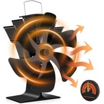 Ventilateur Poele à Bois 6 Pales Ventilateur Cheminée Alimenté à la Chaleur Ventilateur Silencieux avec Protection Contre le Surchauffe pour Poêle à
