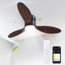 Ventilatore da soffitto con luce led, telecomando e app, 6 velocità, illuminazione regolabile, 3 pale, 42 pollici, venature del legno