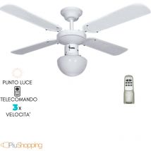 Ventilatore da Soffitto con Telecomando 4 Pale con Lampada Luce - Bianco 120 cm