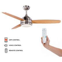 Kekai - Ventilatore da Soffitto Siroco Argento dc 132x40cm 55W con Pale in Legno, Luce Regolabile, Timer e Applicazione Smart