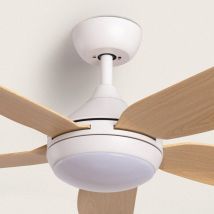 Efectoled - Ventilatore da Soffitto Silenzioso Dokós 122cm Motore dc, Legno Chiaro, Controller a Parete + Telecomando, Con Luce