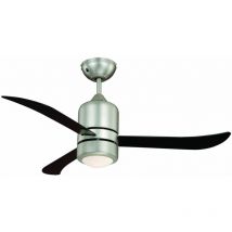 Aireryder - Ventilatore da soffitto Loft con illuminazione e telecomando, nichel satinato, pale nere, 112 cm