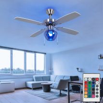 Nino - Ventilatore, plafoniera, ventilatore, lampada soggiorno, ventilatore, vetro fumè, interruttore a tirante 3 stadi, telecomando, led rgb 8,5W