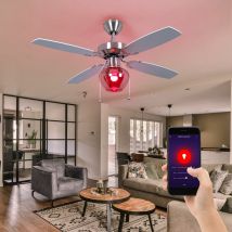 Nino - Ventilatore, plafoniera, ventilatore, lampada soggiorno, ventilatore, vetro fumè, interruttore a tiretto 3 stadi, controllo app, Smart rgb led