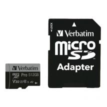 Verbatim - Pro U3 Carte mémoire microSDXC 512 Go Classe 10 uhs-i (U3) Noir (47046)