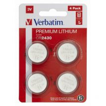 Verbatim - Premium Piles boutons au Lithium CR2430 lot de 4 3V 290 mAh - Piles au lithium pour horloge, clé de voiture, télécommande, appareil photo,