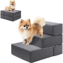 Vercart - 3 Stufen Klappbar 45cm Breit Hundetreppe für Kleine Hunde, 30cm Hoch Schaum Hunderampe für Sofa & Bett