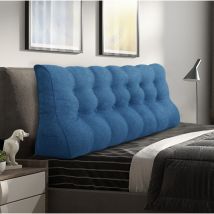Compensé Coussin de lecture Triangulaire de Repos au lit Dossier Tête de lit Soutien Dorsal Oreiller Décoratif, Bleu Mélange de lin, 180 x 25 x 55 cm
