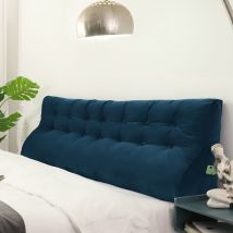 Compensé Coussin de lecture Triangulaire de Repos au lit Dossier Tête de lit Soutien Dorsal Oreiller Décoratif, Bleu Velours, 200 x 25 x 55 cm - Bleu