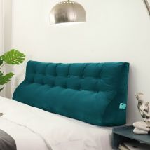 Compensé Coussin de lecture Triangulaire de Repos au lit Dossier Tête de lit Soutien Dorsal Oreiller Décoratif, Turquoise Velours, 180 x 25 x 55 cm
