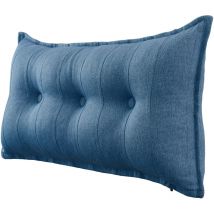 Grand Oreiller de Lit Décoratif, Coussin de Lecture Capitonné de Boutons, Oreiller de Corps pour Dormeur Latéral, Bleu Mélange de lin, 100 x 8 x 50