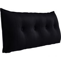 Vercart - Grand Oreiller de Lit Décoratif, Coussin de Lecture Capitonné de Boutons, Oreiller de Corps pour Dormeur Latéral, Noir Velours, 140 x 8 x