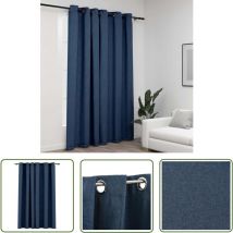 Hommoo - The Living Store Verdunkelungsvorhang mit Ösen Leinenoptik Blau 290x245 cm - Verdunklungsvorhang - Leinenlook - Blau - Vorhang - Gardine