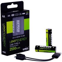 Verico - LoopEnergy aa usb-c 2550mWh Batteria ricaricabile usb-c Li-Ion 1700 mAh 1.5 v 2 pz.
