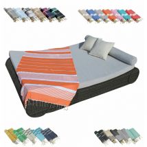 Véritable fouta Tunisienne 1m x 2m tissage à plat ou nid d'abeille 100% coton 380g - Orange et blanc Vivezen