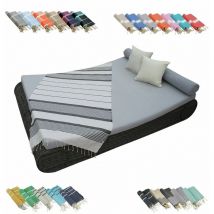 Véritable fouta Tunisienne 1m x 2m tissage à plat ou nid d'abeille 100% coton 380g - Blanc cassé et gris foncé Vivezen