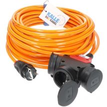 Kalle Das Kabel - Kalle Verlängerungskabel Schuko 2,5mm² 3-Fach Kupplung Extreme Signal Orange IP44 15 Meter