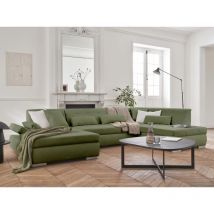 Lisa Design - Vermont - wohnlandschaft rechts - 7 sitzplätze - schlaffunktion - aus stoff - salbeigrün