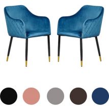 Pn Home - Ensemble de 2 chaises de salle à manger en velours Verona - Pieds en métal avec embouts dorés - Chaise de salle à manger - Chaise