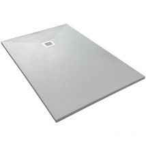 Duschwanne aus Kompositstein mit Schiefer-Muster flach (TxBxH) 120 x 80 x 3 cm Weiß - Veroni