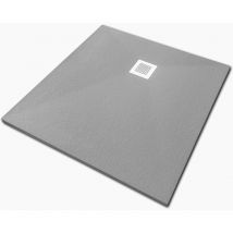 Duschwanne aus Kompositstein mit Schiefer-Muster flach (TxBxH) 90 x 90 x 3 cm Grau - Veroni