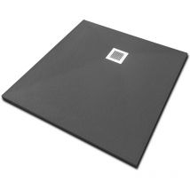 Duschwanne aus Kompositstein mit Schiefer-Muster flach (TxBxH) 90 x 90 x 3 cm Schwarz - Veroni