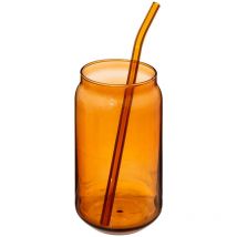 Verre en verre brun avec paille BE VINTAGE, 520 ml