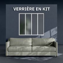 Mon Marché Déco - Verrière 4 Carreaux - à Monter - Blanc - Verre Dépoli