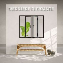 Mon Marché Déco - Verrière Ouvrante en Acier 4 Carreaux - Noir
