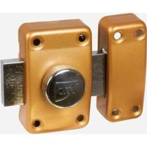 Verrou à bouton ISO 40 mm – Acier bronze or – 5 clés réversibles – Installation en applique – Quincaillerie