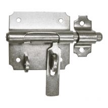 Verrou de box à porte-cadenas - Course : 44 mm - Diamètre : 14 mm - Platine : 90 x 72 x1,5 mm Itar