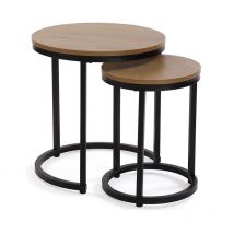 Versa Megan Tavolino Ausiliario per Soggiorno, Tavolino moderno, insieme di 2, Misure (a x l x l) 48 x 45 x 45 cm, Legno e Metallo, Colore Marrone e