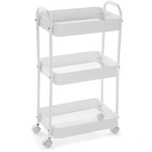 Versa Rogsta Mobile bagno, Mobiletto bagno Salvaspazio, Mobiletti, con 3 ripiani e ruote, Misure (a x l x l) 76 x 30 x 46 cm, Metallo, Colore Bianco
