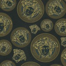 Bricoflor - Versace Plate Metallic Wallpaper Black Gold Vinyl Paste Wall Textured