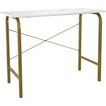 Teamson Home - 40′′ Bella Modern Wooden Home Office Computer Desk, Study Writing Table or Side Table with White Faux Marble Top and Brass Metal Frame