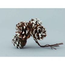 Verschneiter Zierzweig mit Tannenzapfen an Eisendraht 4 cm