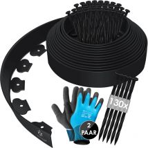 Bordure de pelouse flexible en plastique avec piquets + gants Bordure de parterre Bordure de tonte Noir / 20m - hauteur 5cm - Kesser