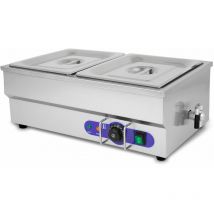 Bain Marie Chauffe-Plats Professionnel Électrique 1500W en Inox (Incl. 2x 1/2 gn Récipient Avec Couvercle Pour 2x 6L, Robinet de Vidange, Température