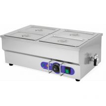 Vertes - Baño Maria 1500W de acero inoxidable, incluye 4x recipiente gn 1/4 con tapa para 4x2,8L, calentador de comida, grifo de drenaje, temperatura