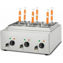 Cuiseur à pâtes professionnel pour la restauration (6 paniers, 3x 1700 watt, volume par évier 6 litres, régulation de température de 30°C à 110°C, en