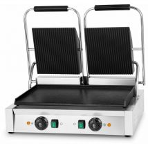 VERTES Double Gril de Contact, Plaques de Gril en Fonte Rainurée/Plate, 3600W Gastronomie Multigrill pour Panini, Galette, Viande, Légume, Sandwich,